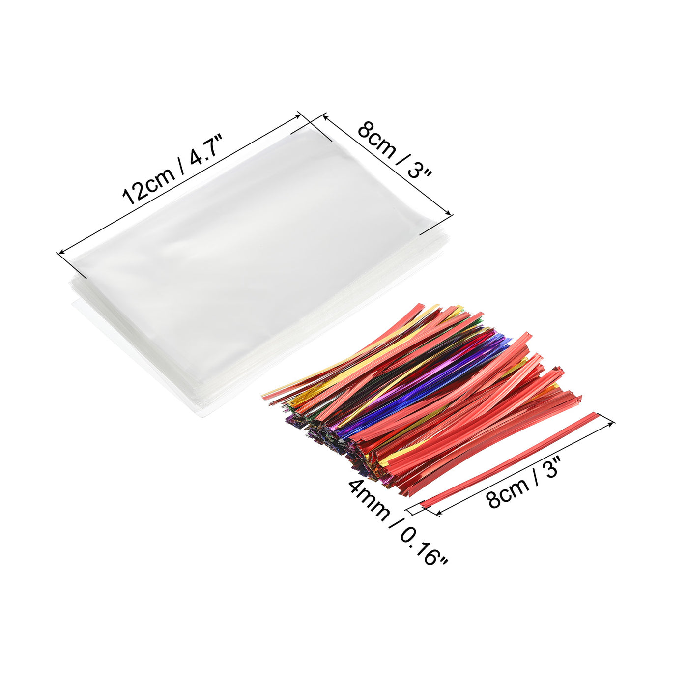 Harfington Clear Plastic Bags 4.5"x3" with 3" Foil Twist Ties Mixed Color 100 Set