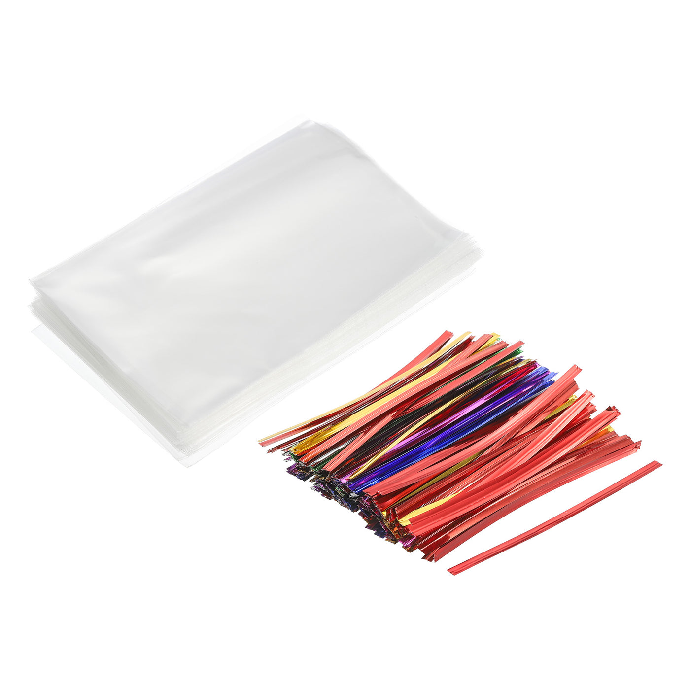 Harfington Clear Plastic Bags 4.5"x3" with 3" Foil Twist Ties Mixed Color 100 Set