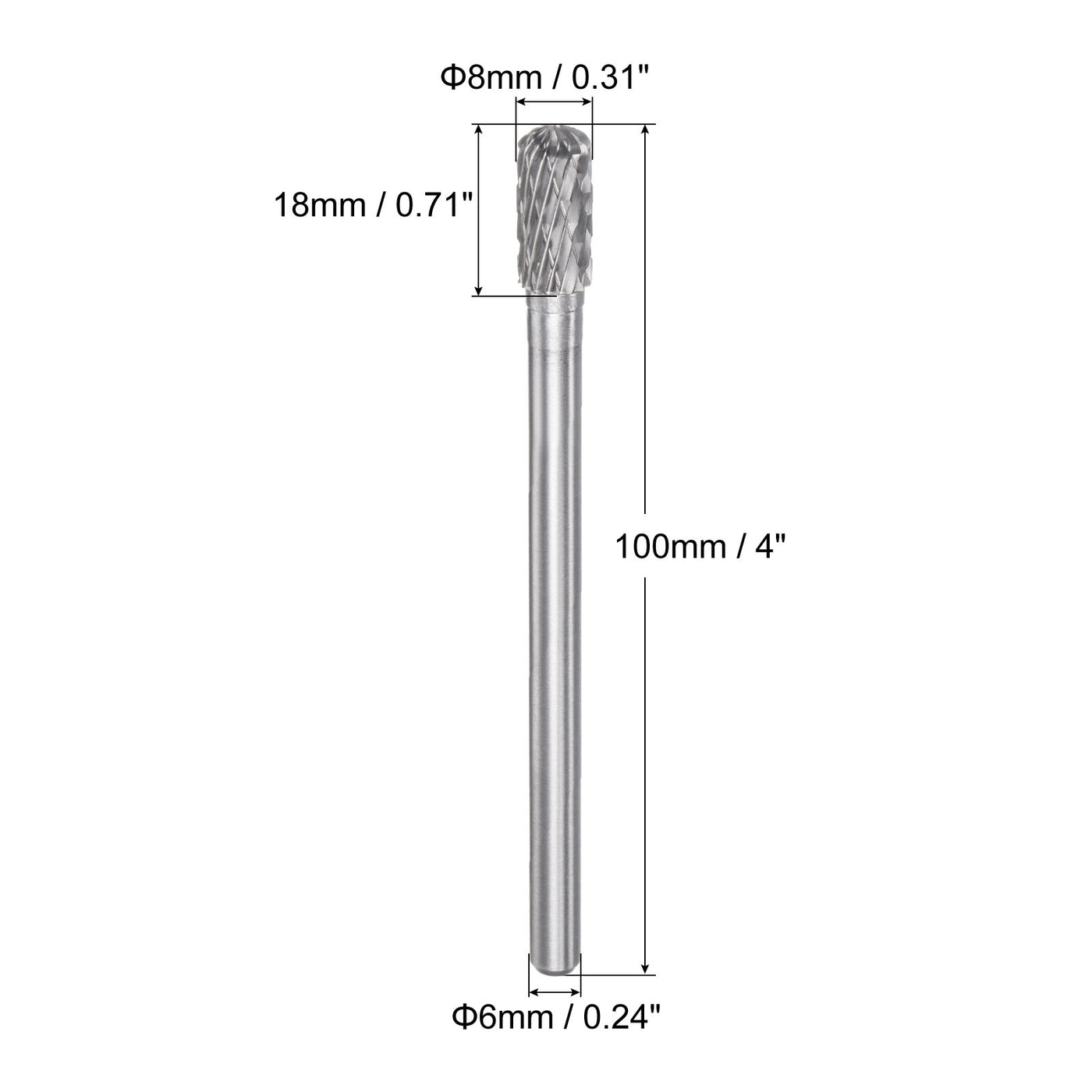 Uxcell Uxcell 10mmx150mm 6mm Shank Double Cut Cylinder with Ball Nose Carbide Tip Rotary File
