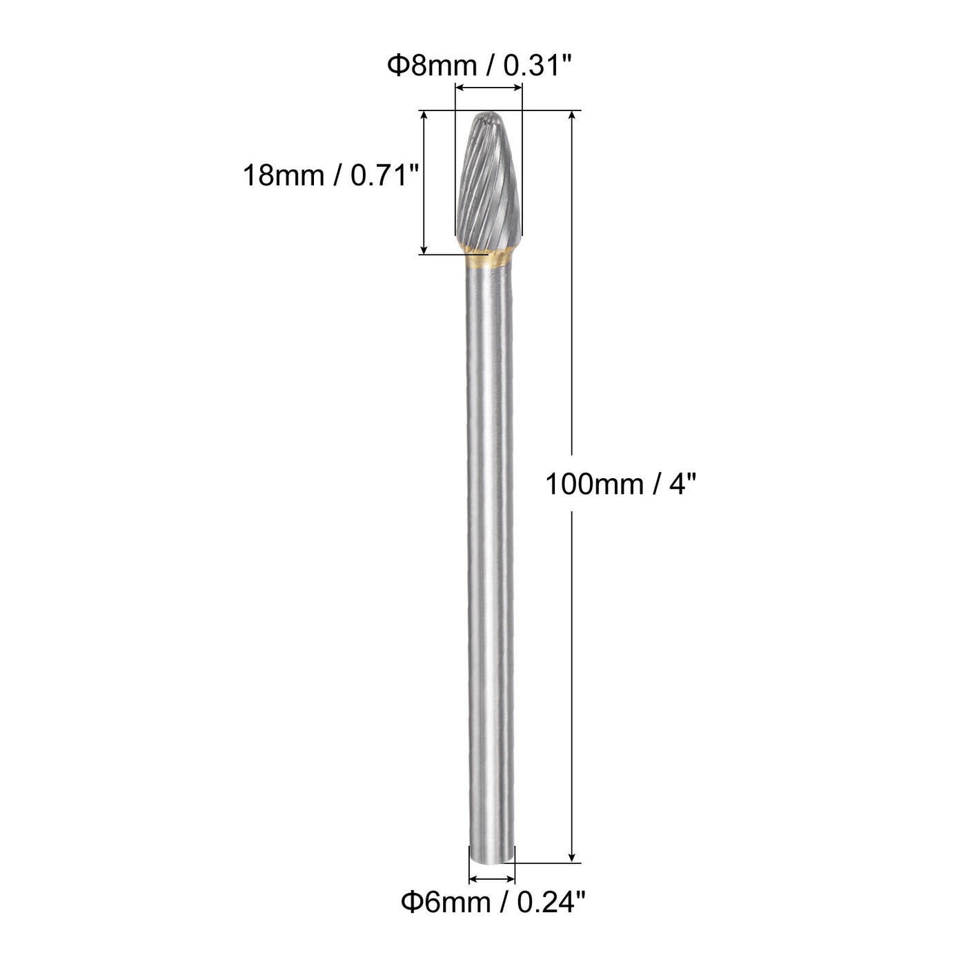 Uxcell Uxcell 10mm x 100mm 6mm Shank Single Cut Tree with Ball Nose Carbide Tip Rotary Files