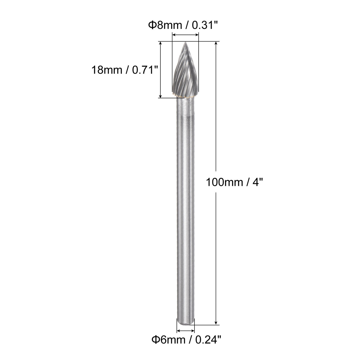 Uxcell Uxcell 10mm x 100mm 6mm Shank Single Cut Tree with Pointed Nose Carbide Tip Rotary File