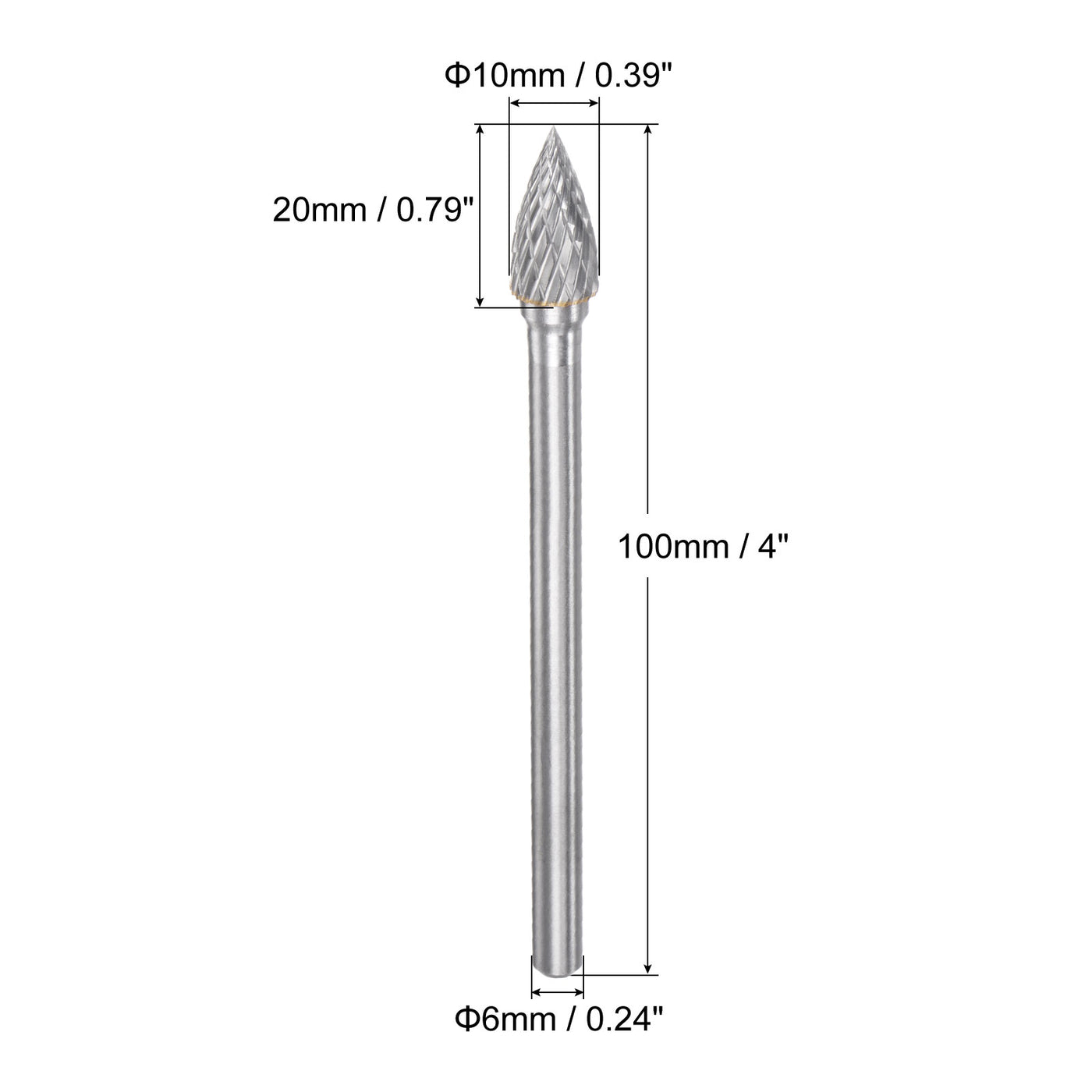 uxcell Uxcell 10mm x 100mm 6mm Shank Double Cut Tree with Pointed Nose Carbide Tip Rotary File