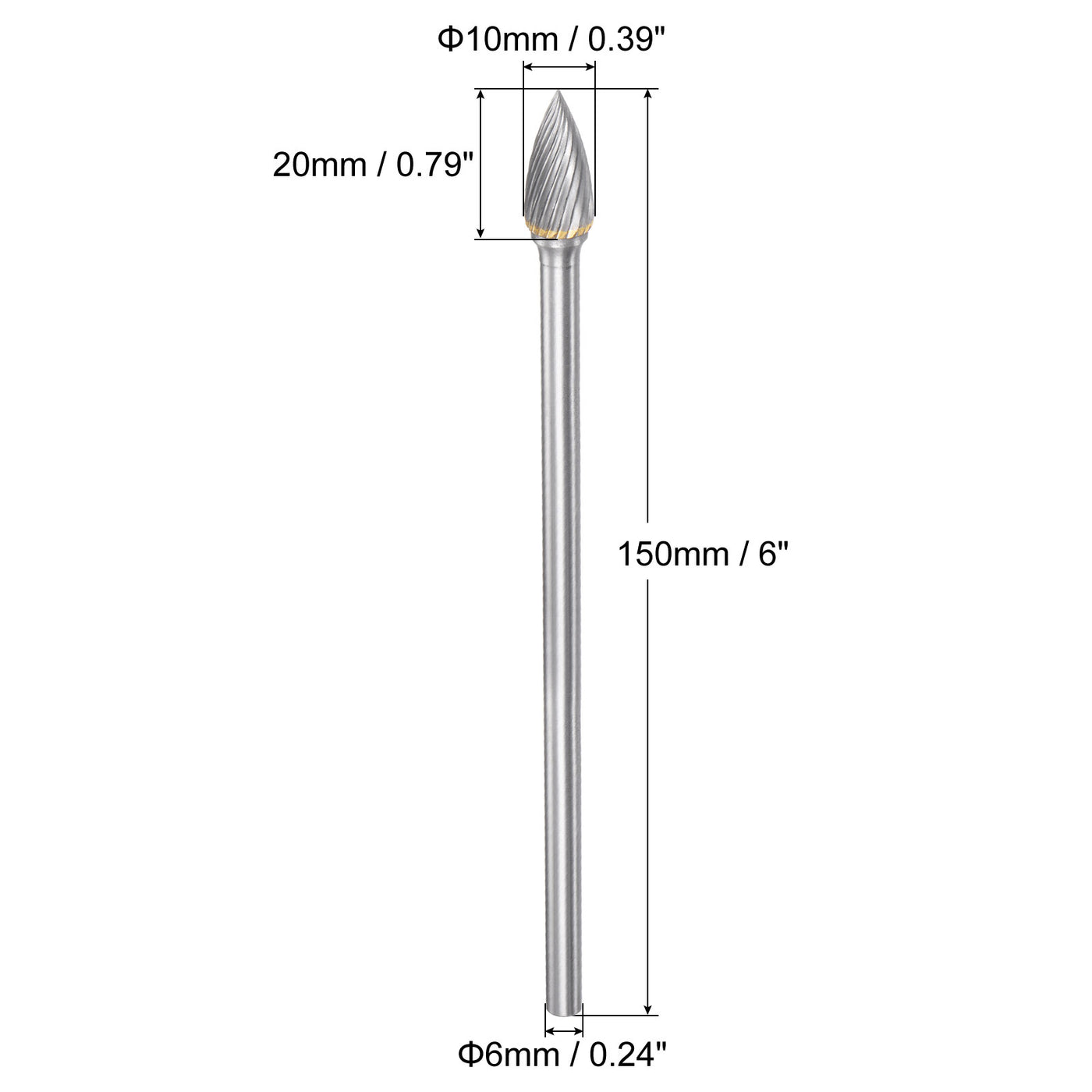 uxcell Uxcell 10mm x 150mm 6mm Shank Single Cut Tree with Pointed Nose Carbide Tip Rotary File