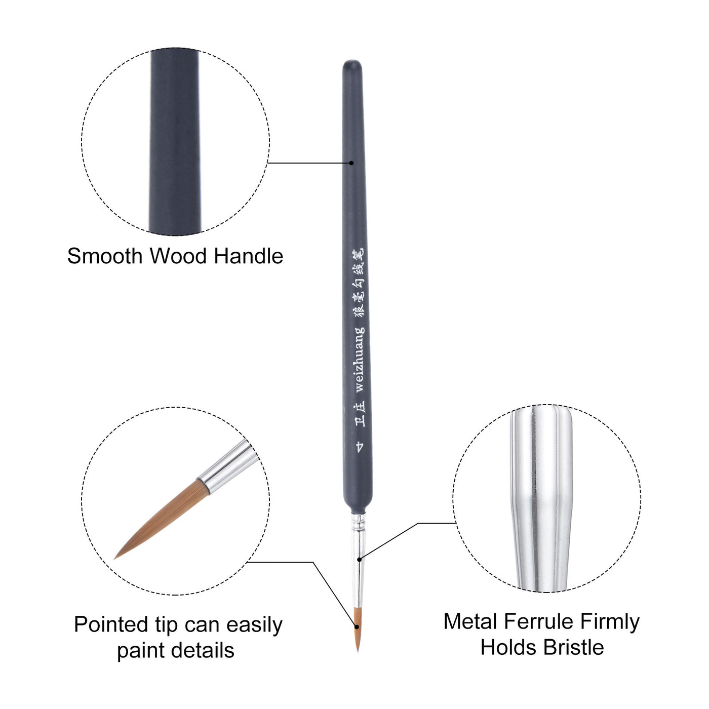 uxcell Uxcell Detailing Paint Brush Set Pointed Bristle Dark Blue Wood Handle 1 Set (9Pcs)
