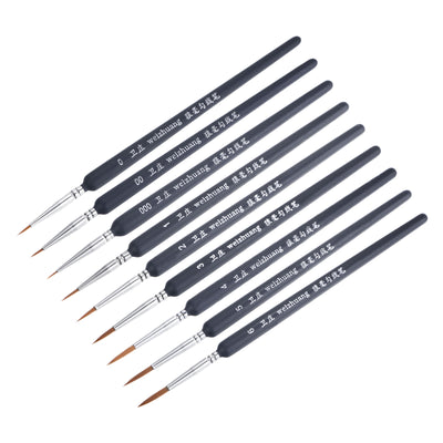 Harfington Uxcell Detailing Paint Brush Set Pointed Bristle Dark Blue Wood Handle 1 Set (9Pcs)