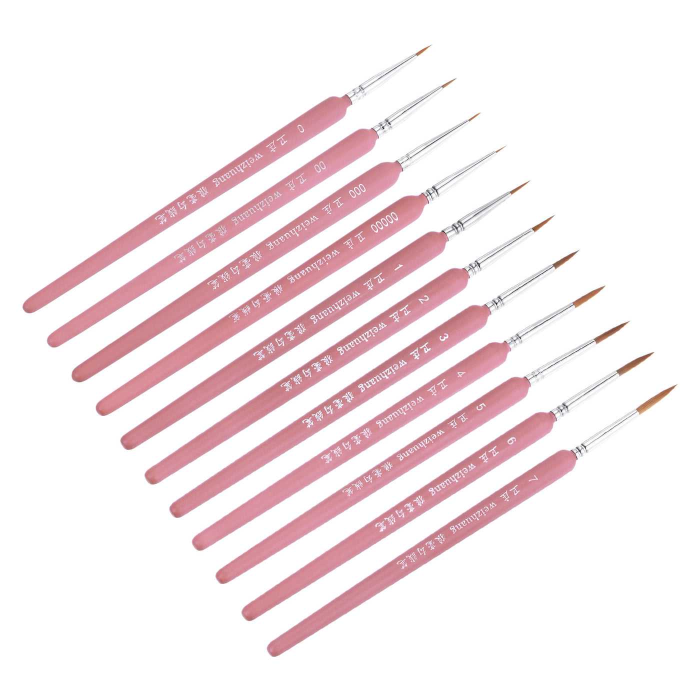 uxcell Uxcell Detailing Paint Brush Set Pointed Bristle Pink Wood Handle 1 Set (11Pcs)