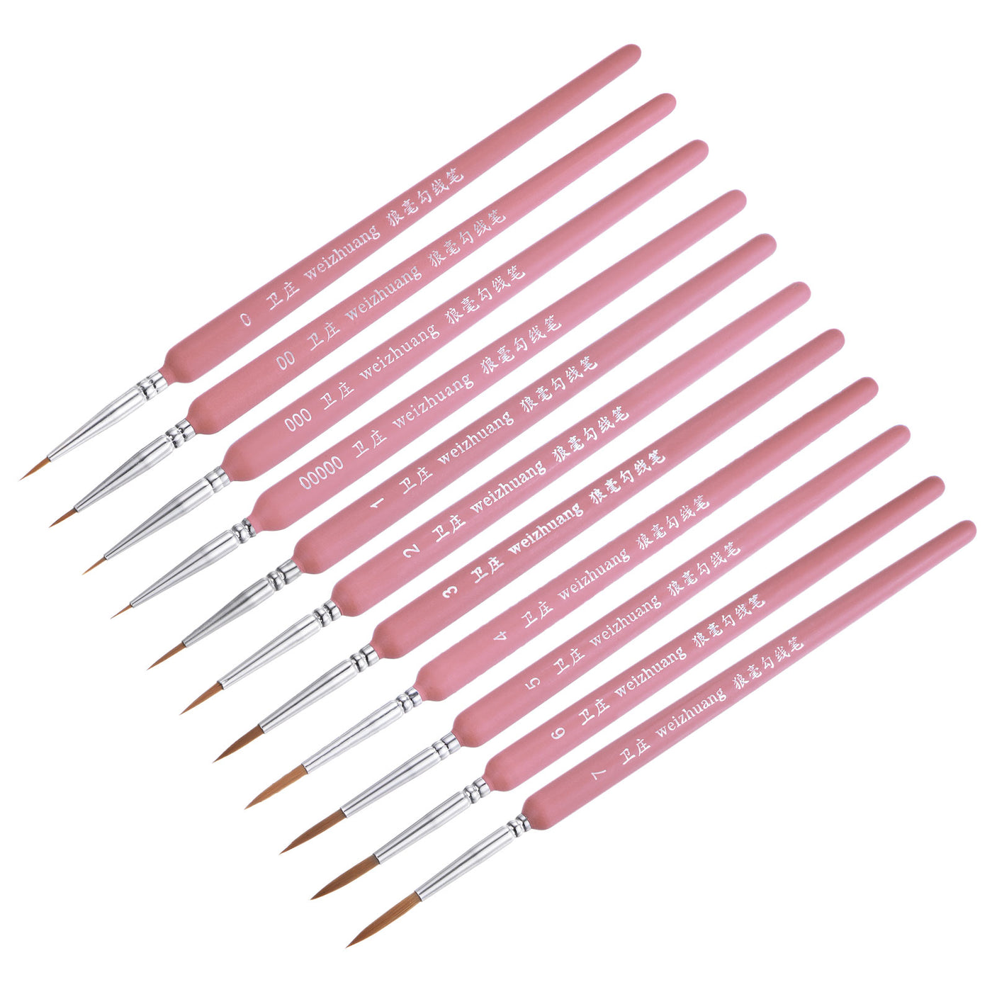 uxcell Uxcell Detailing Paint Brush Set Pointed Bristle Pink Wood Handle 1 Set (11Pcs)