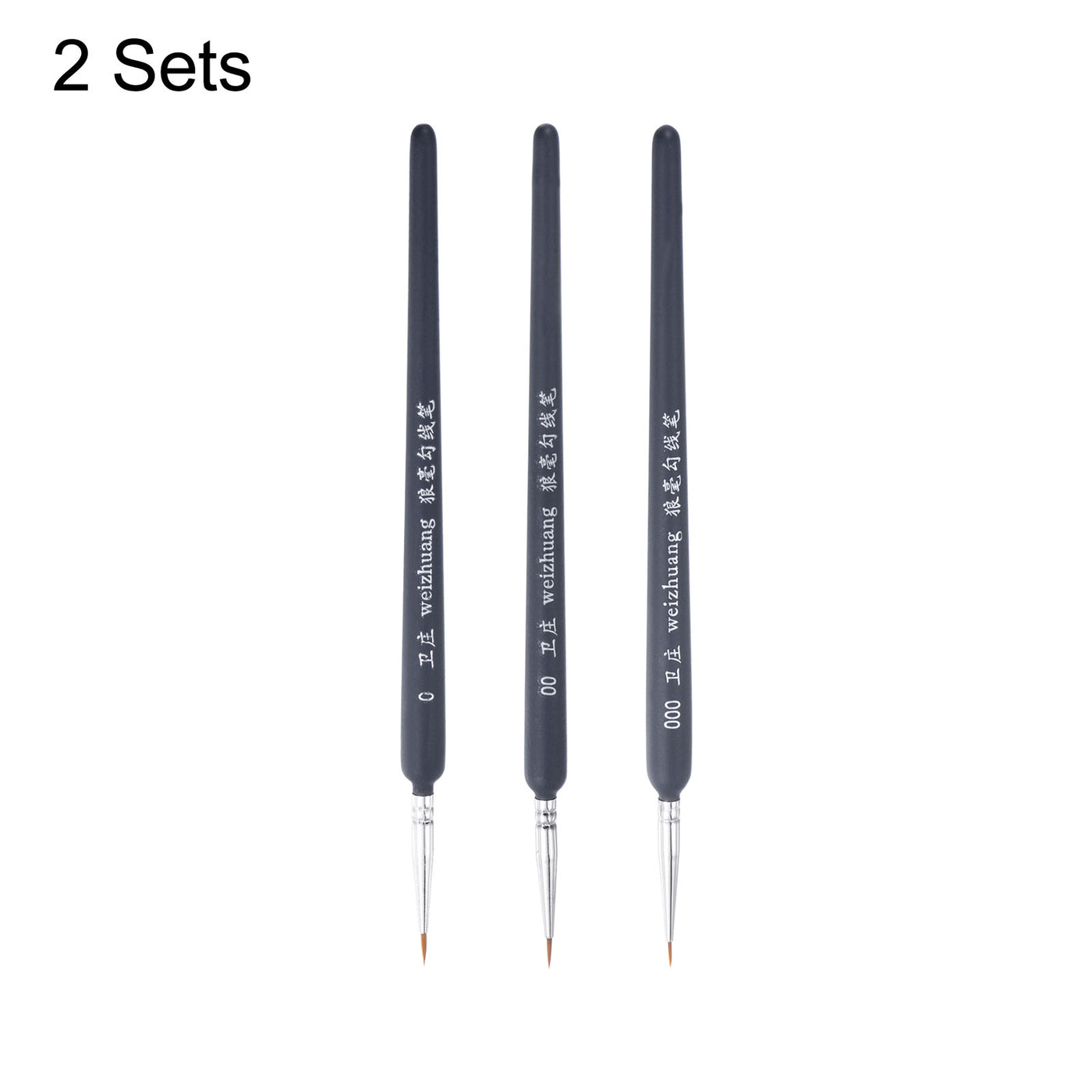 uxcell Uxcell Detailing Paint Brush Set #0 #00 #000 Bristle Dark Blue Wood Handle 2Sets (6Pcs)