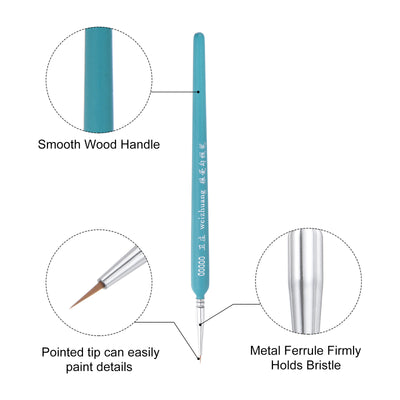 Harfington Uxcell Detailing Paint Brush 0.12" Bristle Length with Blue Wood Handle 4Pcs