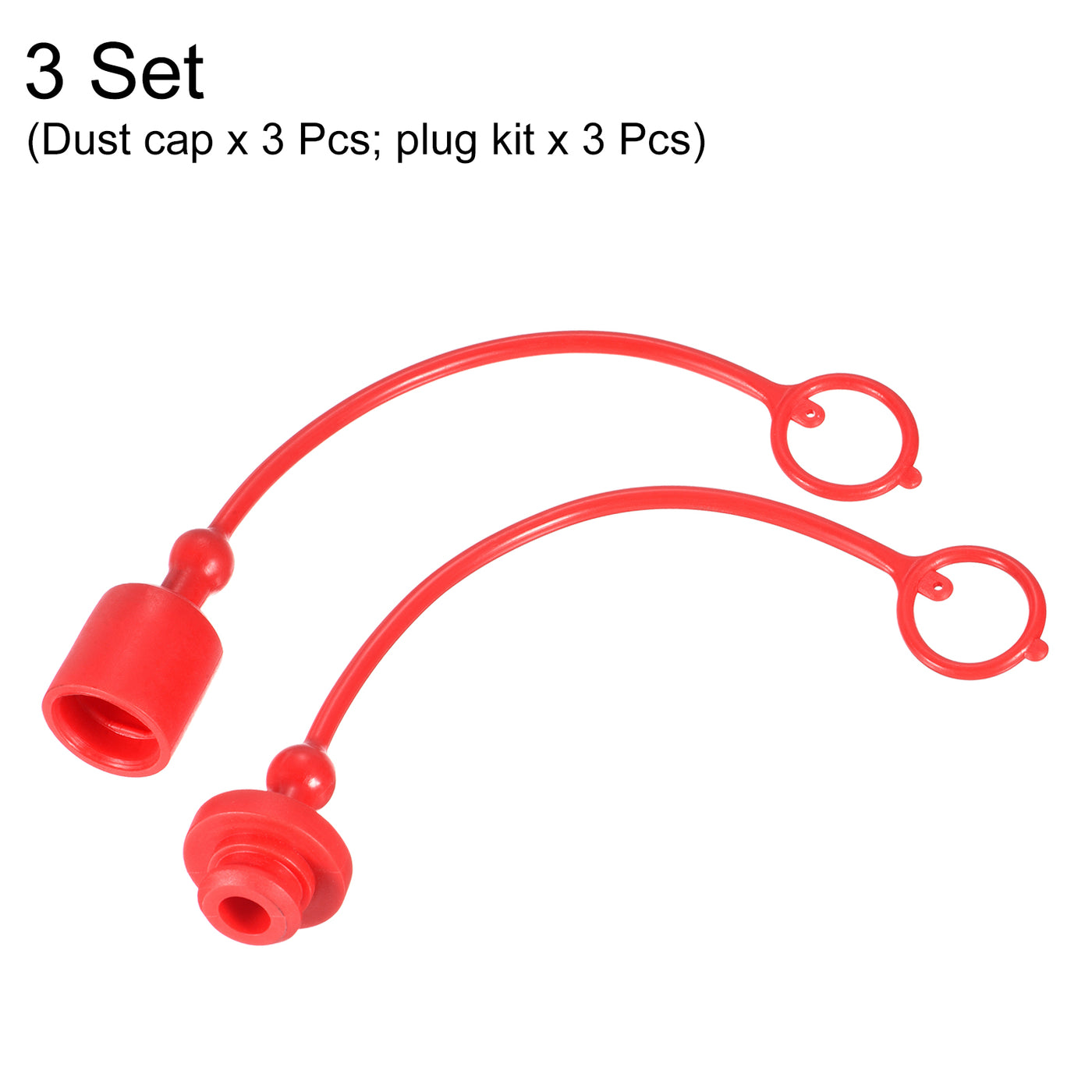 Harfington Dust Cap and Plug Kit, 3 Set 7/9" ID PVC Male Female Connector Protection Sleeve Covers for Hydraulic Quick Coupling, Red