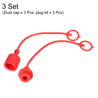 Harfington Dust Cap and Plug Kit, 3 Set 1" ID PVC Male Female Connector Protection Sleeve Covers for Hydraulic Quick Coupling, Red