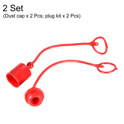 Harfington Dust Cap and Plug Kit, 2 Set 7/6" ID PVC Male Female Connector Protection Sleeve Covers for Hydraulic Quick Coupling, Red