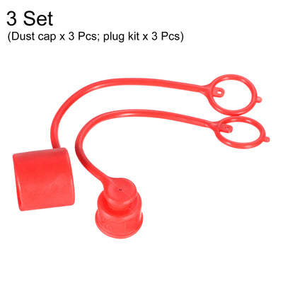 Harfington Dust Cap and Plug Kit, 3 Set 3/4x5/4" ID PVC Connector Protection Sleeve Covers for Flat Face Hydraulic Quick Coupling, Red