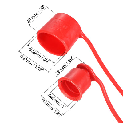 Harfington Dust Cap and Plug Kit, 2 Set 1x3/2" ID PVC Connector Protection Sleeve Covers for Flat Face Hydraulic Quick Coupling, Red