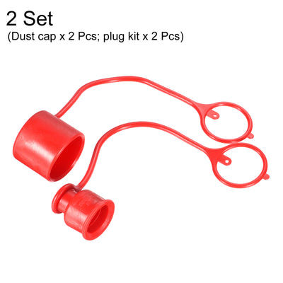 Harfington Dust Cap and Plug Kit, 2 Set 1x11/7" ID PVC Connector Protection Sleeve Covers for Flat Face Hydraulic Quick Coupling, Red