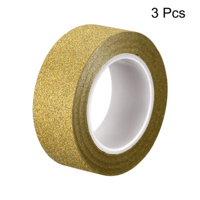 Harfington Glitter Tape, Decorative Craft Tape Self Adhesive Stick 1.5cmx10m Gold Tone 3Pcs