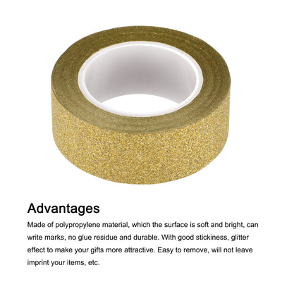 Harfington Glitter Tape, Decorative Craft Tape Self Adhesive Stick 1.5cmx10m Gold Tone 3Pcs