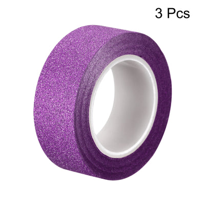 Harfington Glitter Tape, Decorative Craft Tape Self Adhesive Stick 1.5cmx10m Purple 3Pcs