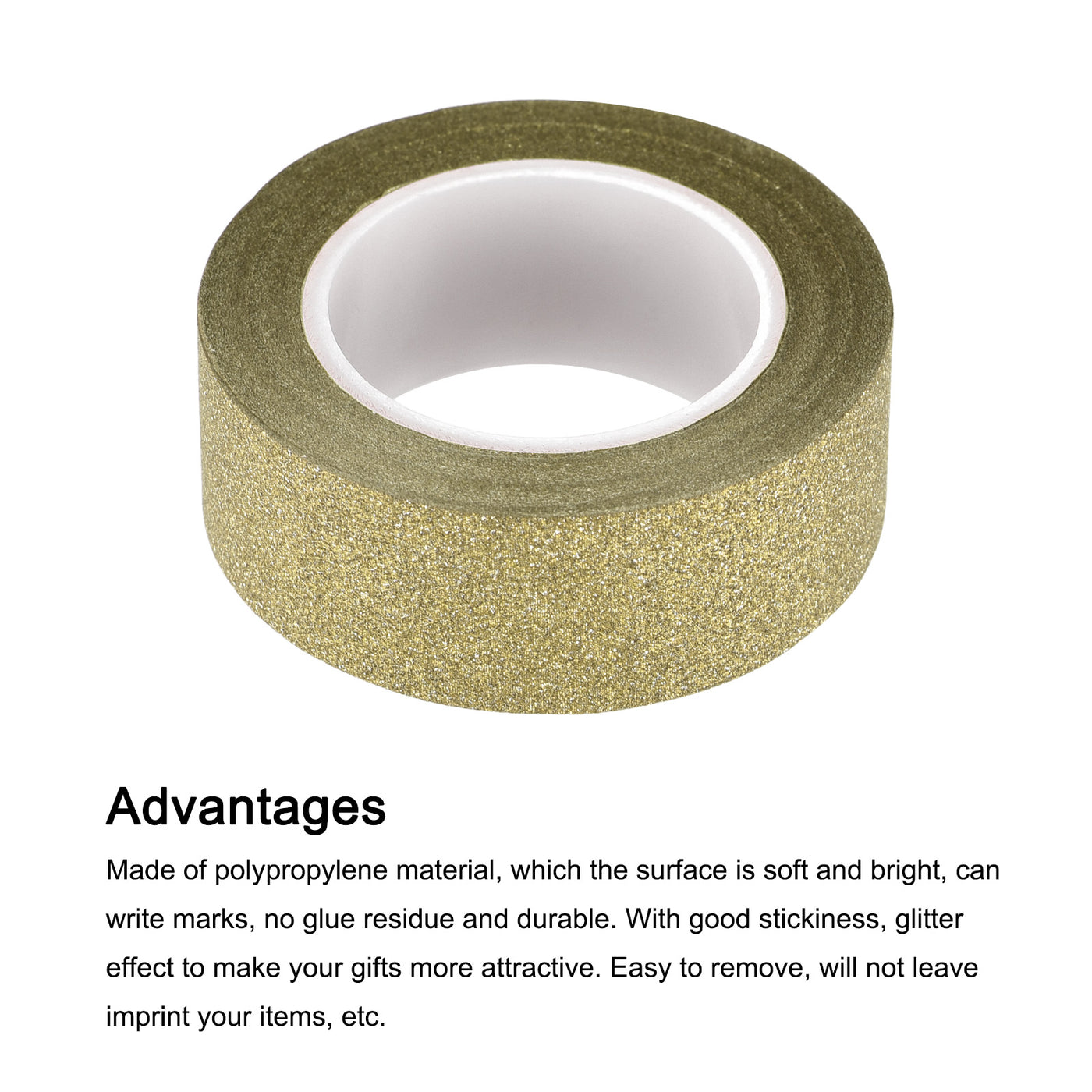 Harfington Glitter Tape, Decorative Craft Tape Self Adhesive 1.5cmx10m Light Gold Tone 3Pcs