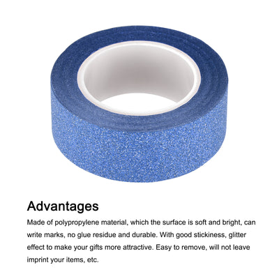 Harfington Glitter Tape, Decorative Craft Tape Self Adhesive Stick 1.5cmx10m Deep Blue 3Pcs