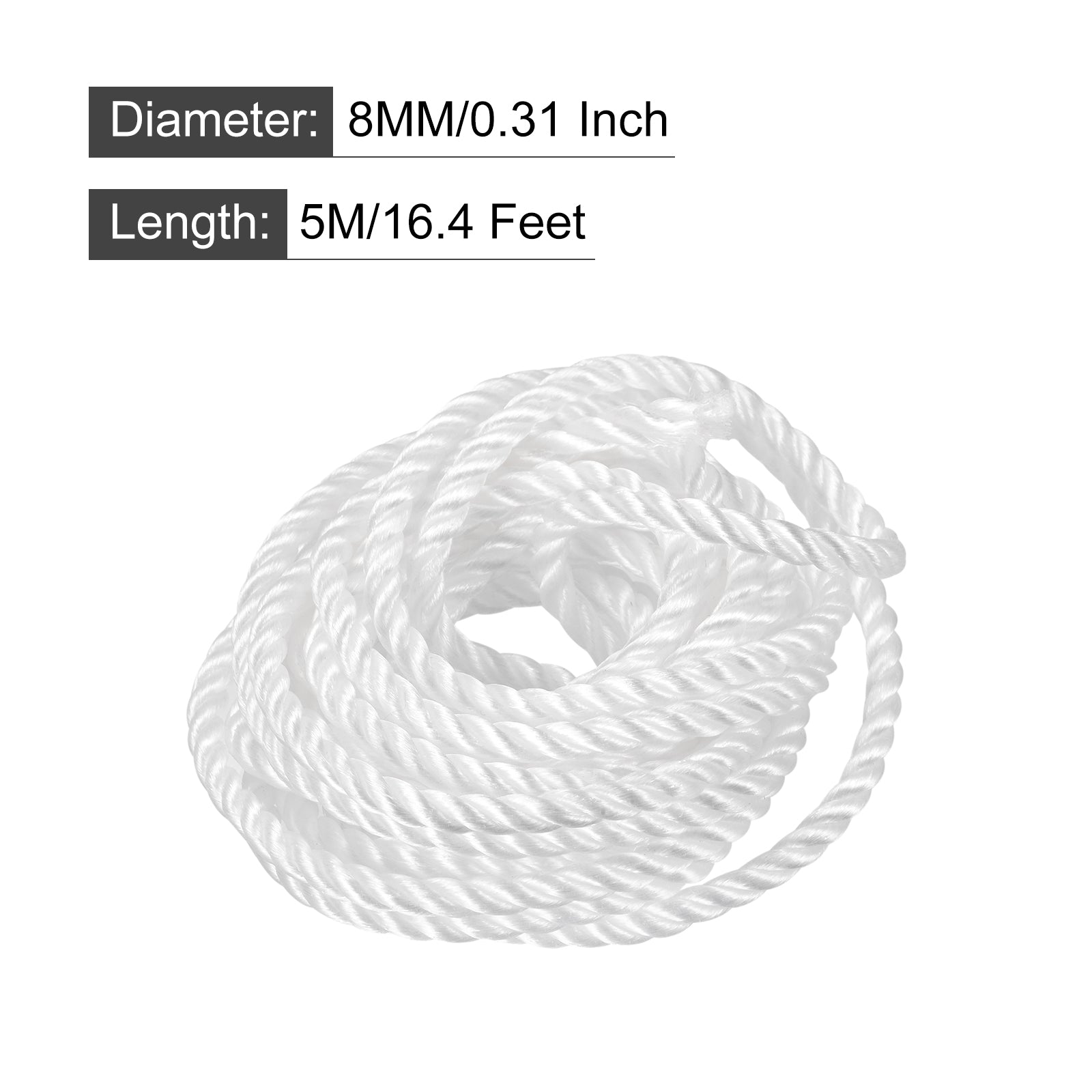 Twisted Nylon Mason Line White 5M/16.4 Feet 8MM Dia for DIY Projects