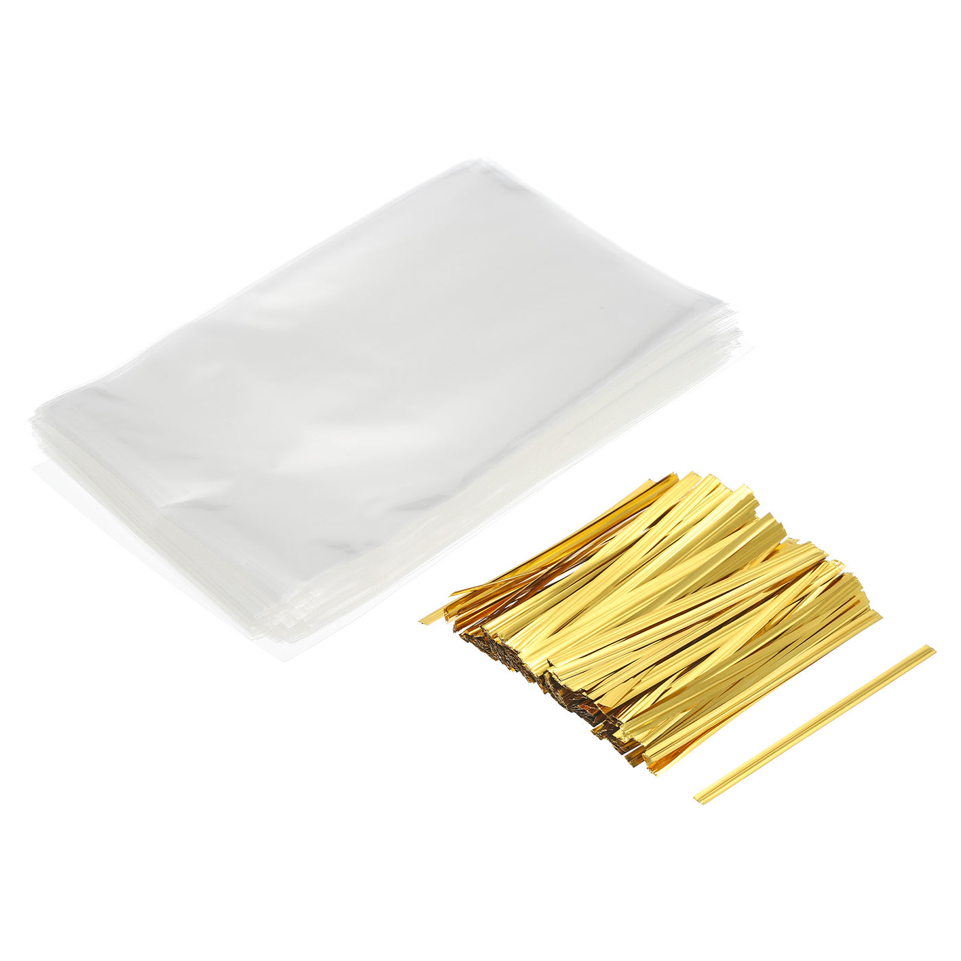 Harfington Clear Plastic Bags 6"x4" with 3" Foil Twist Ties Gold Tone 300 Set