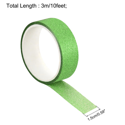 Harfington Glitter Tape, Decorative Craft Tape Green 1.5cm x 3 M Pack of 3