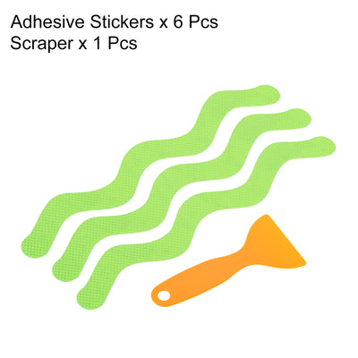 Harfington Non Slip Bathtub Stickers 7 x 0.5 Inch, 6 Pack S Shape with Scraper, Green