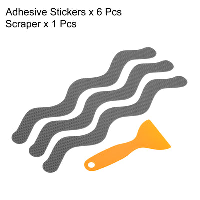 Harfington Non Slip Bathtub Stickers 7 x 0.5 Inch, 6 Pack S Shape with Scraper, Grey