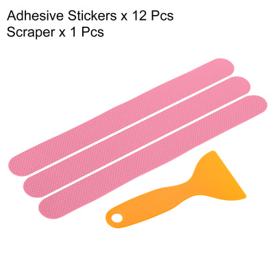 Harfington Non Slip Bathtub Stickers 8 x 0.8 Inch, 12 Pack Square with Scraper, Pink