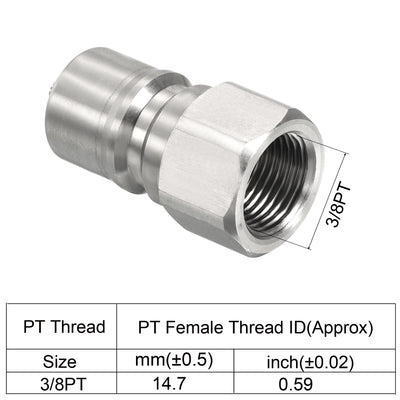 Harfington Hydraulic Quick Connect Male Coupler, Stainless Steel 3/8PT Pipe Fitting Plug Adapter for Construction Agriculture, Silver