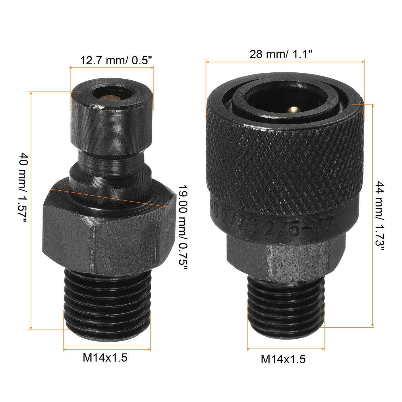 Harfington Hydraulic Quick Connect Coupler, 1 Set Carbon Steel M14x1.5mm Male Thread Pipe Fitting Plug Adapter for Construction Agriculture with Washer, Black