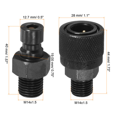 Harfington Hydraulic Quick Connect Coupler, 1 Set Carbon Steel M14x1.5mm Male Thread Pipe Fitting Plug Adapter for Construction Agriculture with Washer, Black