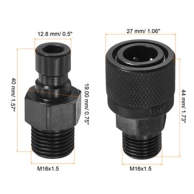 Harfington Hydraulic Quick Connect Coupler, 1 Set Carbon Steel M16x1.5mm Male Thread Pipe Fitting Plug Adapter for Construction Agriculture with Washer, Black