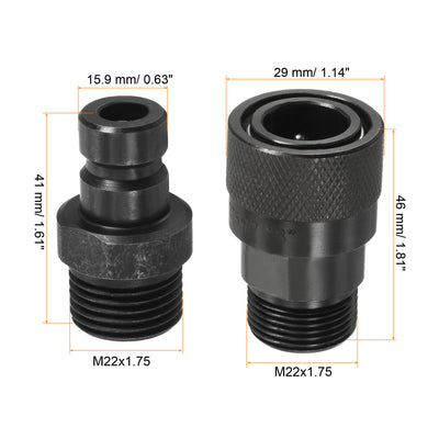 Harfington Hydraulic Quick Connect Coupler, 1 Set G1/2 Female x M22 Male Thread Pipe Fitting Plug Adapter for Construction Agriculture with Washer, Black