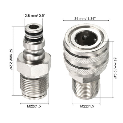 Harfington Hydraulic Quick Connect Coupler, 1 Set M22x1.5mm Male Thread High Pressure Pipe Fitting Plug Adapter for Construction Agriculture with Washer, Silver