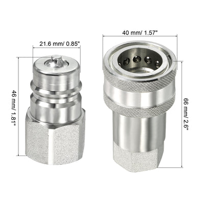 Harfington Hydraulic Quick Connect Coupler Set, 1 Set Carbon Steel G1/2 Female Pipe Fitting Plug Adapter for Construction Agriculture, Silver