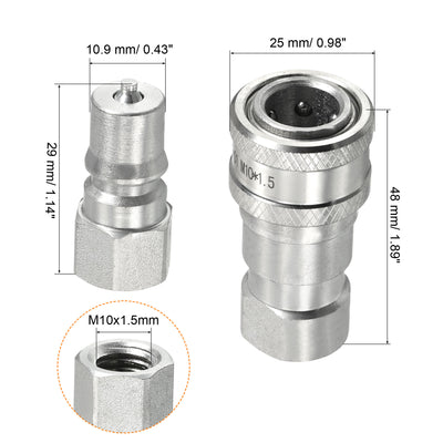 Harfington Hydraulic Quick Connect Coupler, 1 Set Carbon Steel M10x1.5mm Female Thread Pipe Fitting Plug Adapter for Construction Agriculture, Silver
