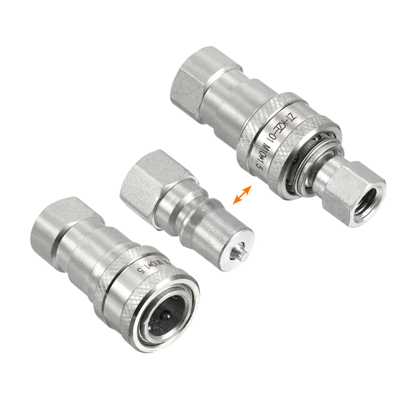 Harfington Hydraulic Quick Connect Coupler, 1 Set Carbon Steel M10x1.5mm Female Thread Pipe Fitting Plug Adapter for Construction Agriculture, Silver