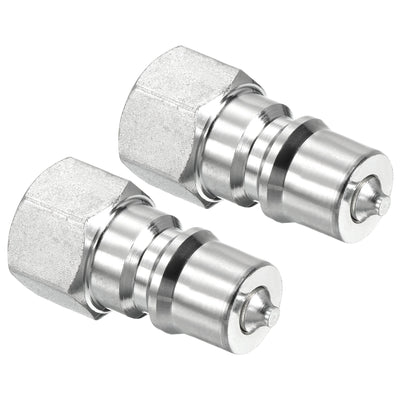 Harfington Hydraulic Quick Connect Coupler, 2 Pack Carbon Steel G1/4 Female 0.56" OD Pipe Fitting Plug Adapter for Construction Agriculture, Silver