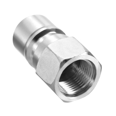 Harfington Hydraulic Quick Connect Coupler, 1 Pack Carbon Steel G3/8 Female 0.75" OD Pipe Fitting Plug Adapter for Construction Agriculture, Silver