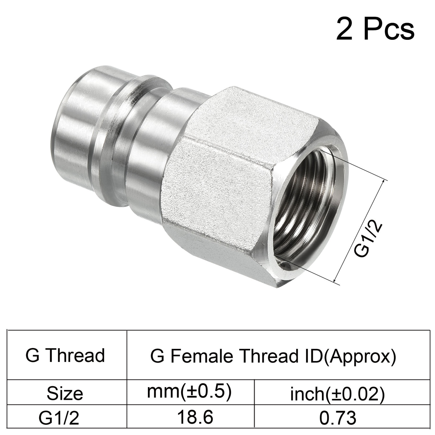 Harfington Hydraulic Quick Connect Coupler, 2 Pack Carbon Steel G1/2 Female 0.85" OD Pipe Fitting Plug Adapter for Construction Agriculture, Silver