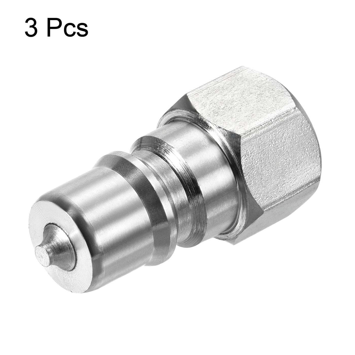 Harfington Hydraulic Quick Connect Coupler, 3 Pack Carbon Steel M14x1.5mm Female Thread 0.56" OD Pipe Fitting Plug Adapter for Construction Agriculture, Silver
