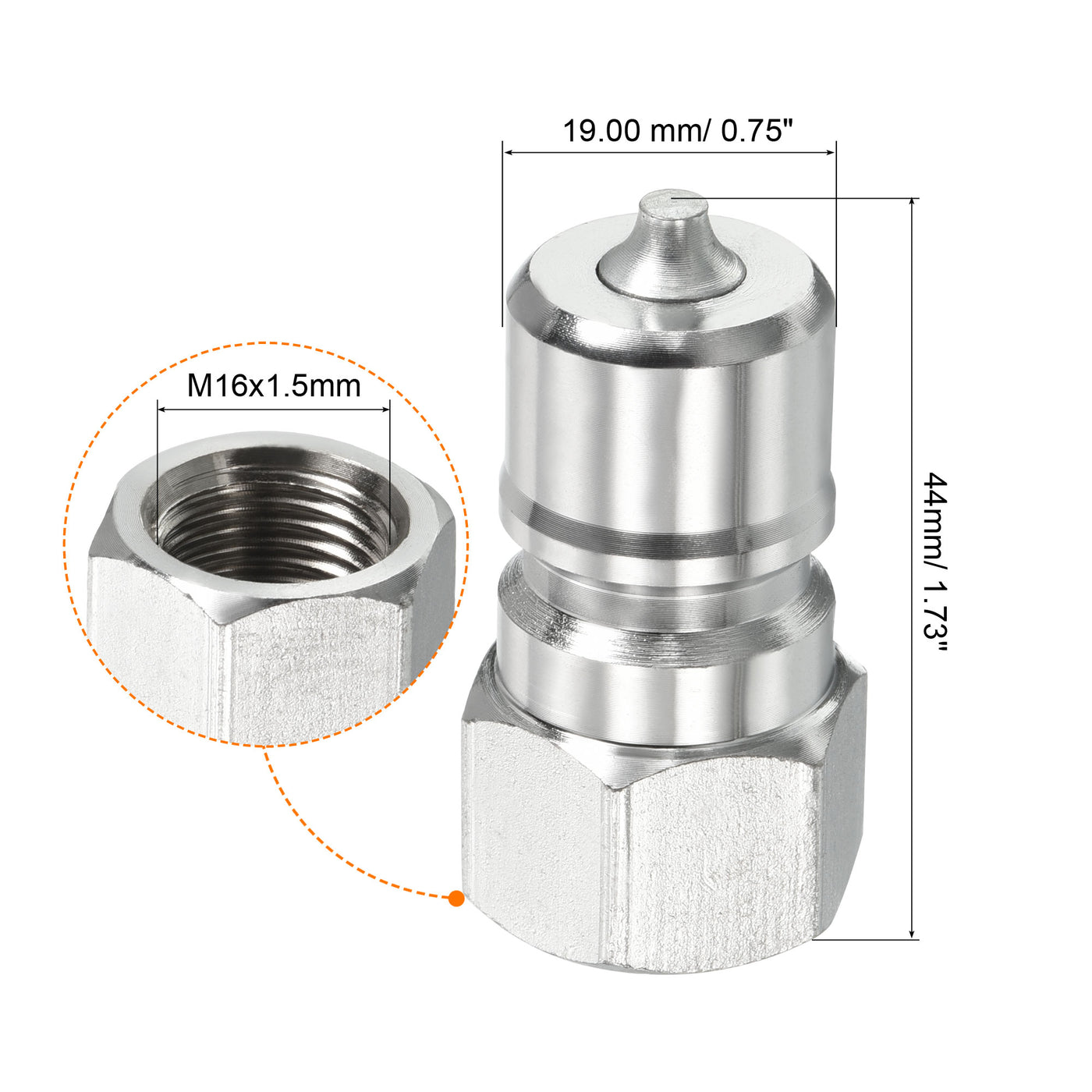 Harfington Hydraulic Quick Connect Coupler, 3 Pack Carbon Steel M16x1.5mm Female Thread 0.75" OD Pipe Fitting Plug Adapter for Construction Agriculture, Silver