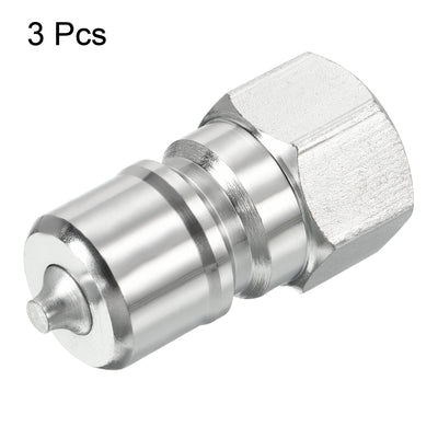 Harfington Hydraulic Quick Connect Coupler, 3 Pack Carbon Steel M16x1.5mm Female Thread 0.75" OD Pipe Fitting Plug Adapter for Construction Agriculture, Silver