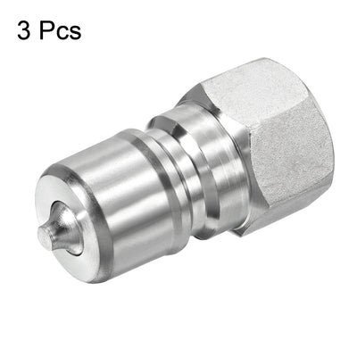Harfington Hydraulic Quick Connect Coupler, 3 Pack Carbon Steel M18x1.5mm Female Thread 0.75" OD Pipe Fitting Plug Adapter for Construction Agriculture, Silver