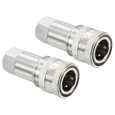 Harfington Hydraulic Quick Connect Coupler, 2 Pack Carbon Steel M14x1.5mm Female Thread 1.1" OD Pipe Fitting Plug Adapter for Construction Agriculture, Silver