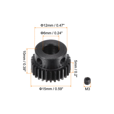Harfington Uxcell 0.5 Mod 28T 6mm Bore 15mm Outer Dia 45# Carbon Steel Motor Pinion Gear Set