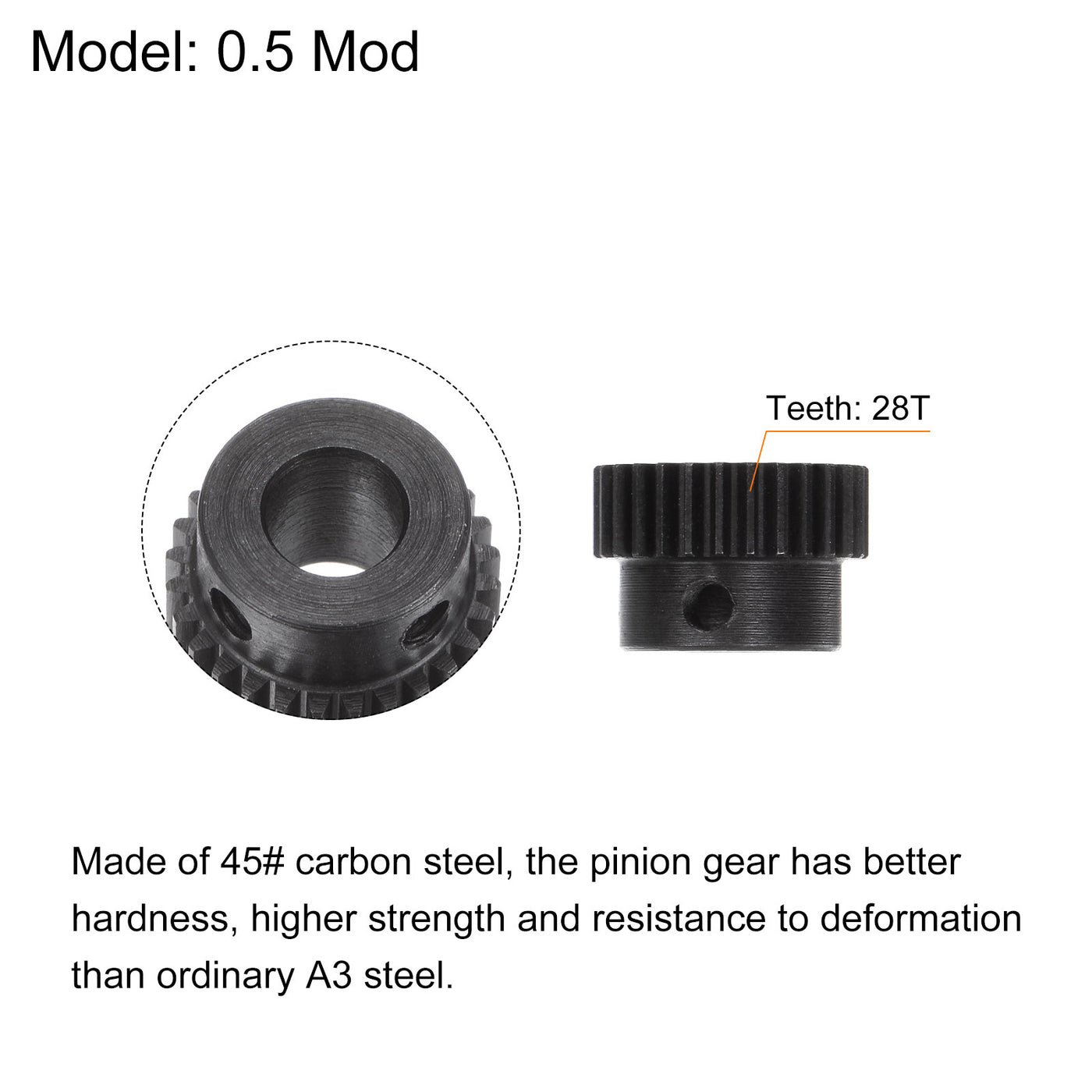 uxcell Uxcell 0.5 Mod 28T 6mm Bore 15mm Outer Dia 45# Carbon Steel Motor Pinion Gear Set