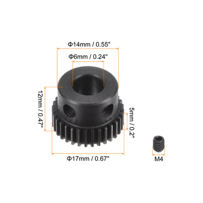 Harfington Uxcell 0.5 Mod 32T 6mm Bore 17mm Outer Dia 45# Carbon Steel Motor Pinion Gear Set